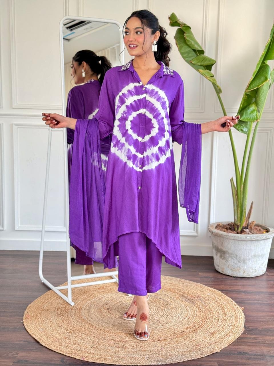 Purple Rayon Kurti Plazo With Chiffon Dupatta